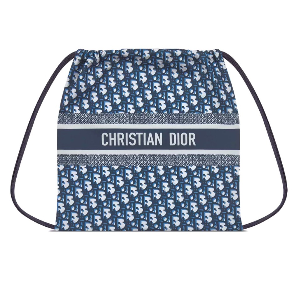 Dior Blue Oblique Technical Jersey Drawstring Pouch Bag NWOT